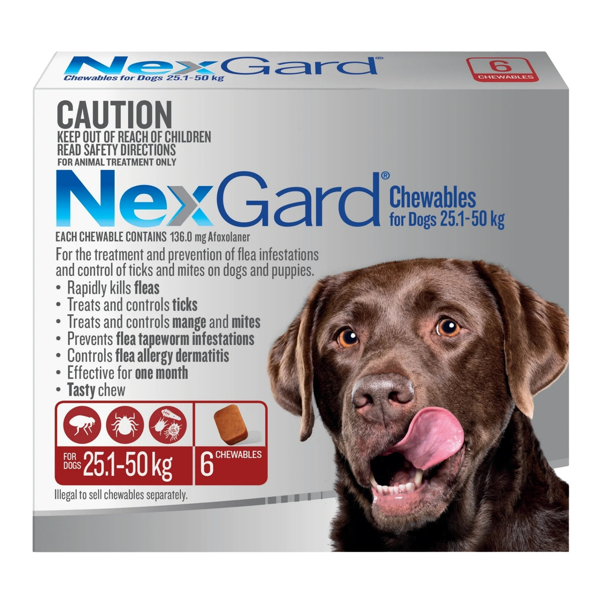 Nexgard XLarge Dogs 25.1 - 50kg Red 6pk-2017004949984120832