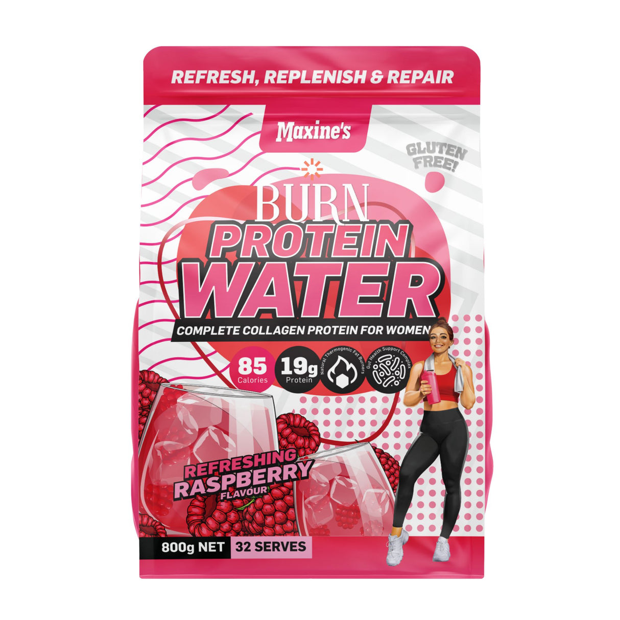 Maxines Burn Protein Water Refreshing Raspberry 800g-2017004946297327616