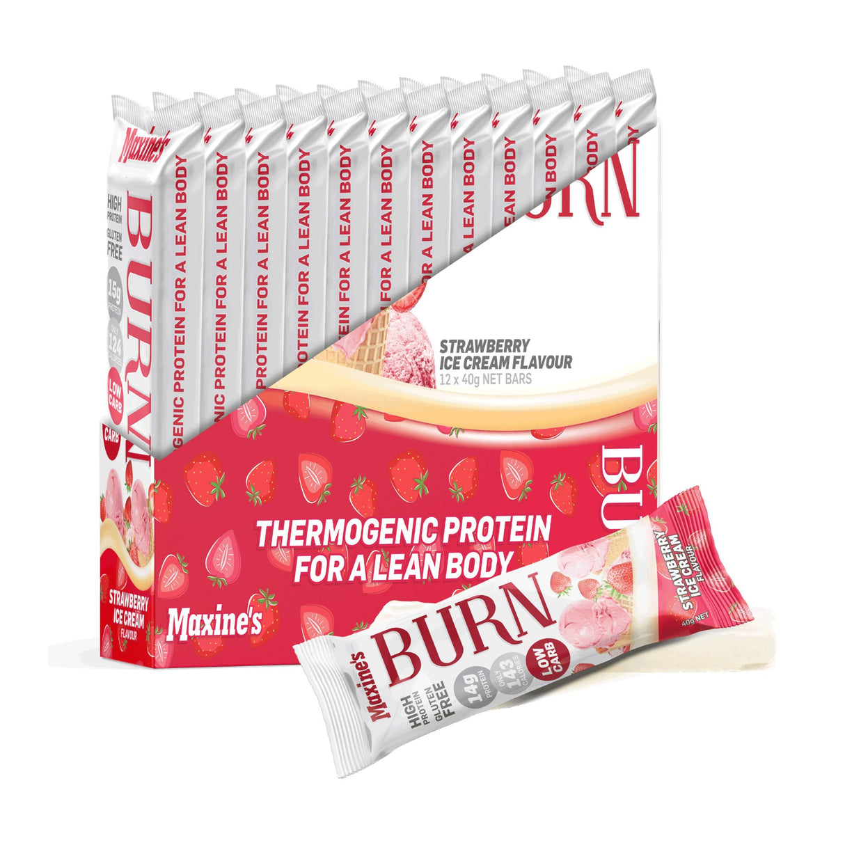Maxines Burn Strawberry Ice Cream Bar 12x40g-2017004945529769984