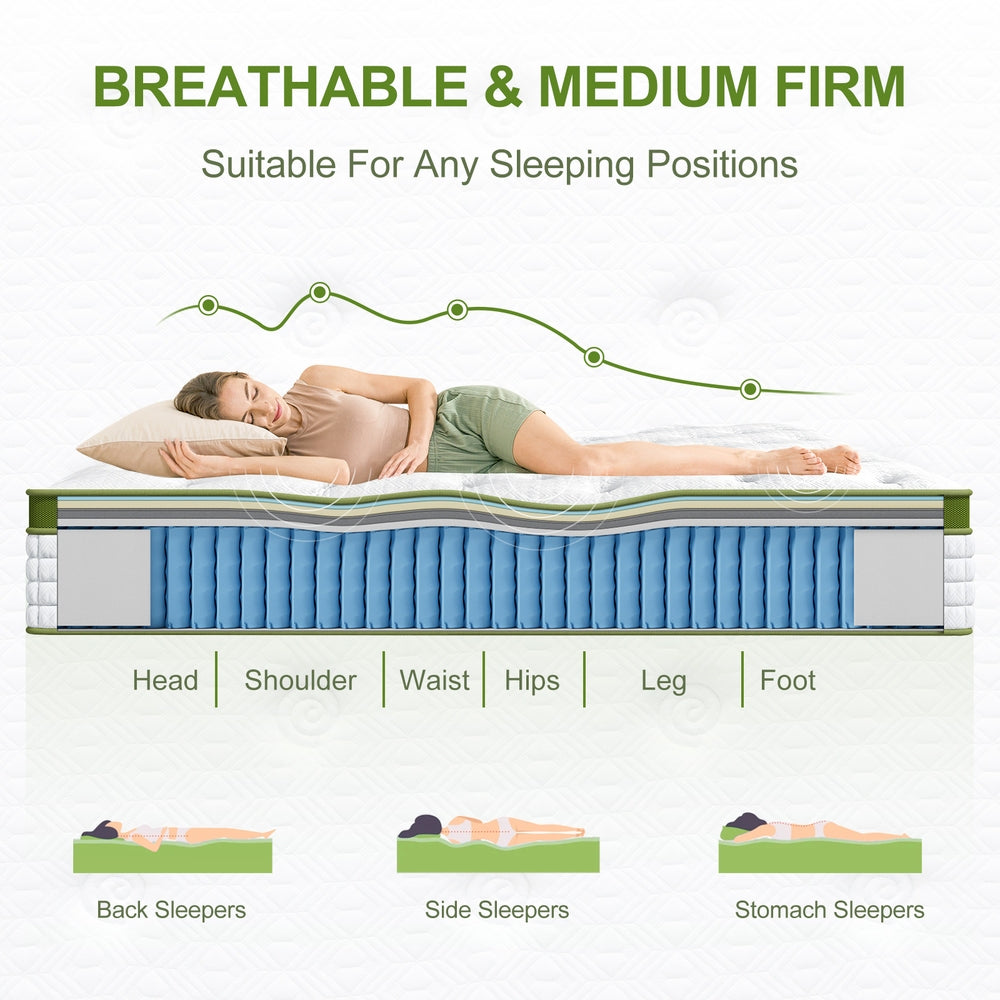 BedStory King 30cm Hybrid Mattress Cooling Gel Memory Foam 5 Zone Pocket Spring Bed Temperature Regulating