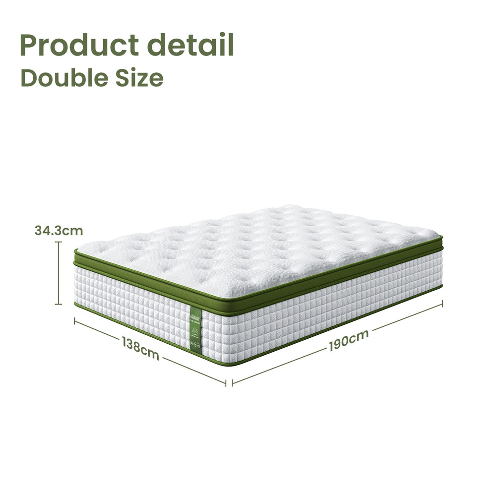 BedStory 34cm Double Latex Hybrid Mattress Medium Firm - 5 Zone Pocket Spring Bed for Pressure Relief Motion Isolation