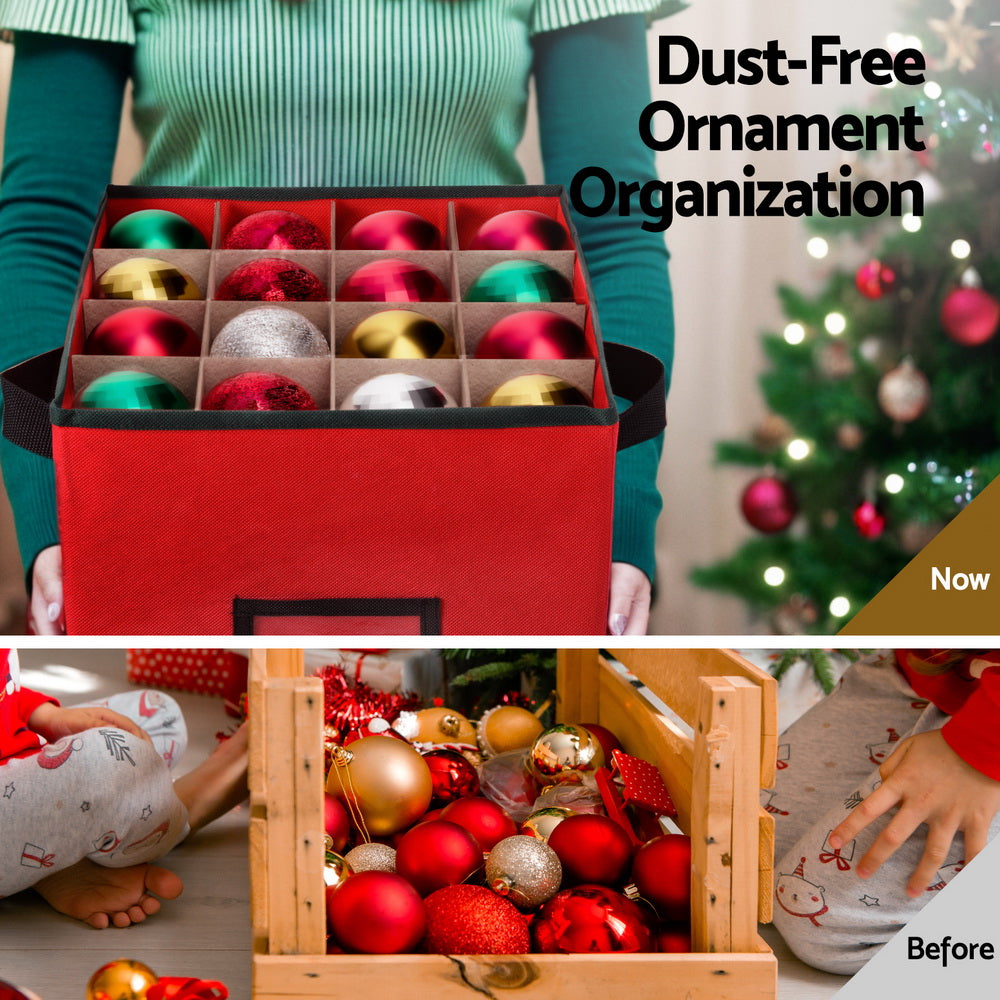 Holiday Ornament Organizer Box with 64 Compartments ? Jingle Jollys Baubles Keeper