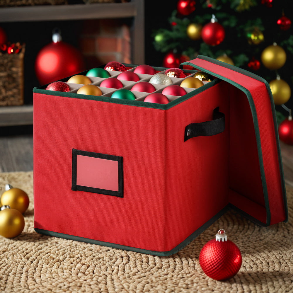 Holiday Ornament Organizer Box with 64 Compartments ? Jingle Jollys Baubles Keeper
