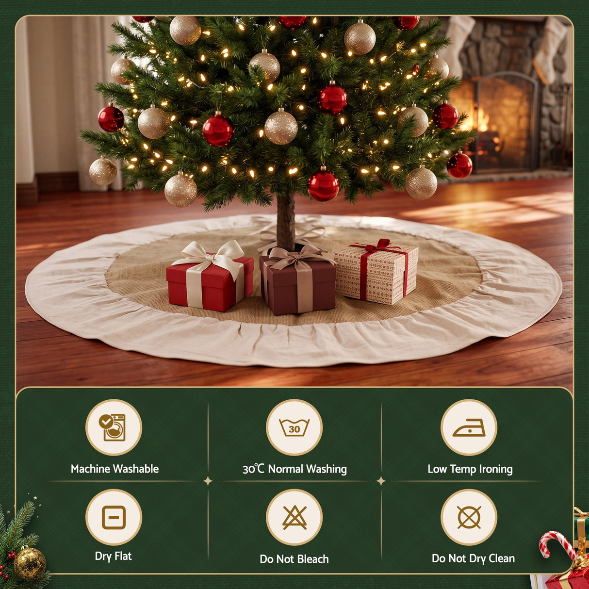 Jingle Jollys 90cm Christmas Tree Skirt Linen Christmas Tree Mat Decor