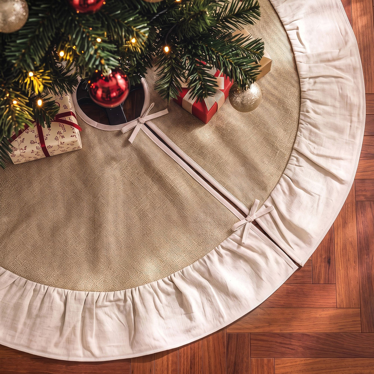 Jingle Jollys 90cm Christmas Tree Skirt Linen Christmas Tree Mat Decor