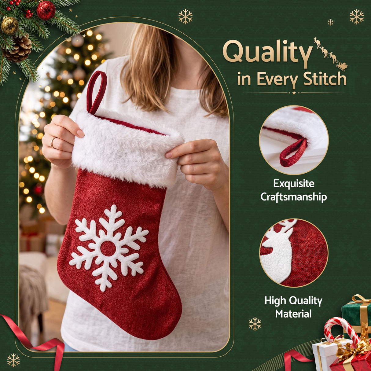 Jingle Jollys 4 Pack Large Velvet Christmas Stockings 46.5cm Red White Decor Perfect For Gift Ideal, Fireplace Mantels Christmas Trees Holiday Party Decorations