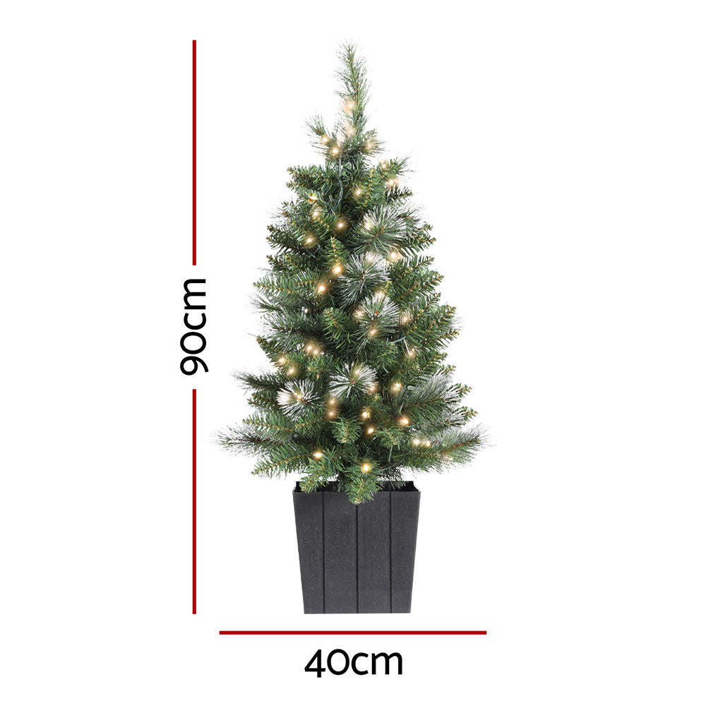 90cm Festive LED Christmas Potted Tree for Holiday Cheer