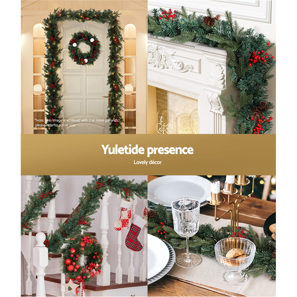 Festive Glow 2.4m LED Christmas Garland with Ornaments for Holiday Decor