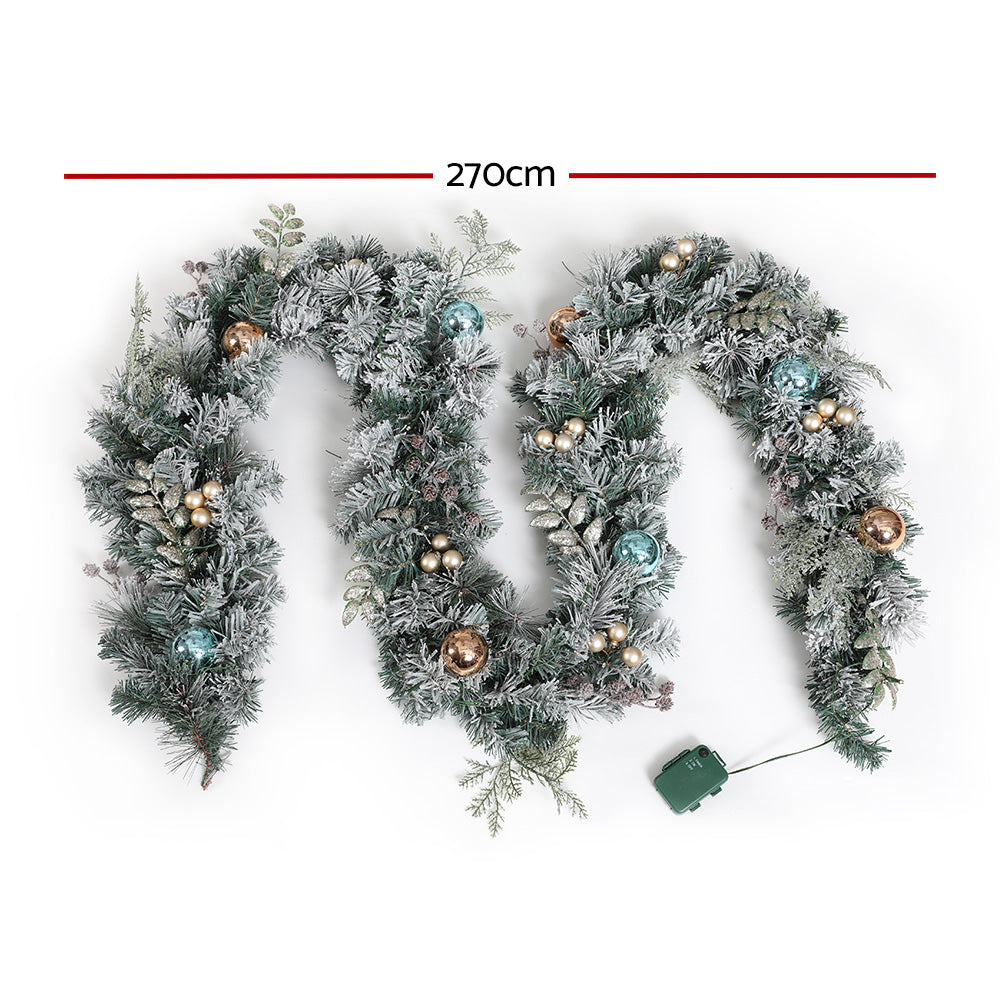 Snowy LED Christmas Garland - 2.7m Festive Ornamented Holiday Decor