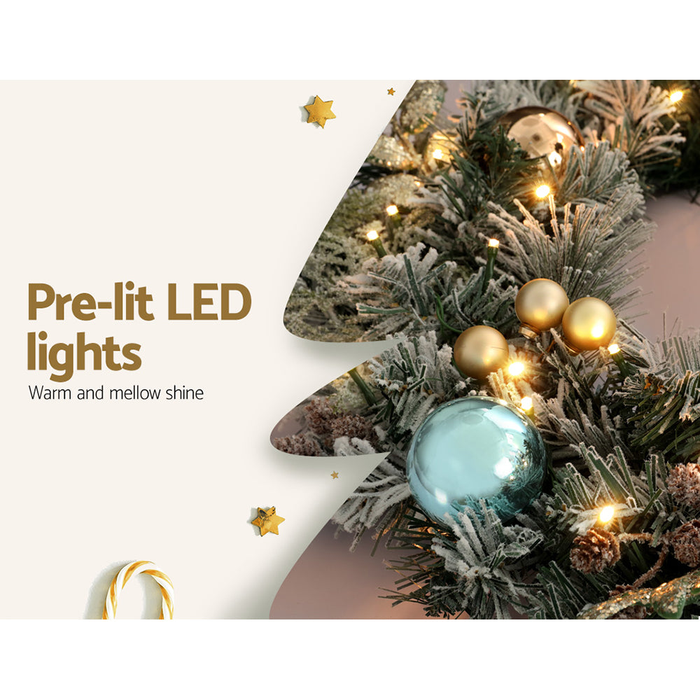 Snowy LED Christmas Garland - 2.7m Festive Ornamented Holiday Decor