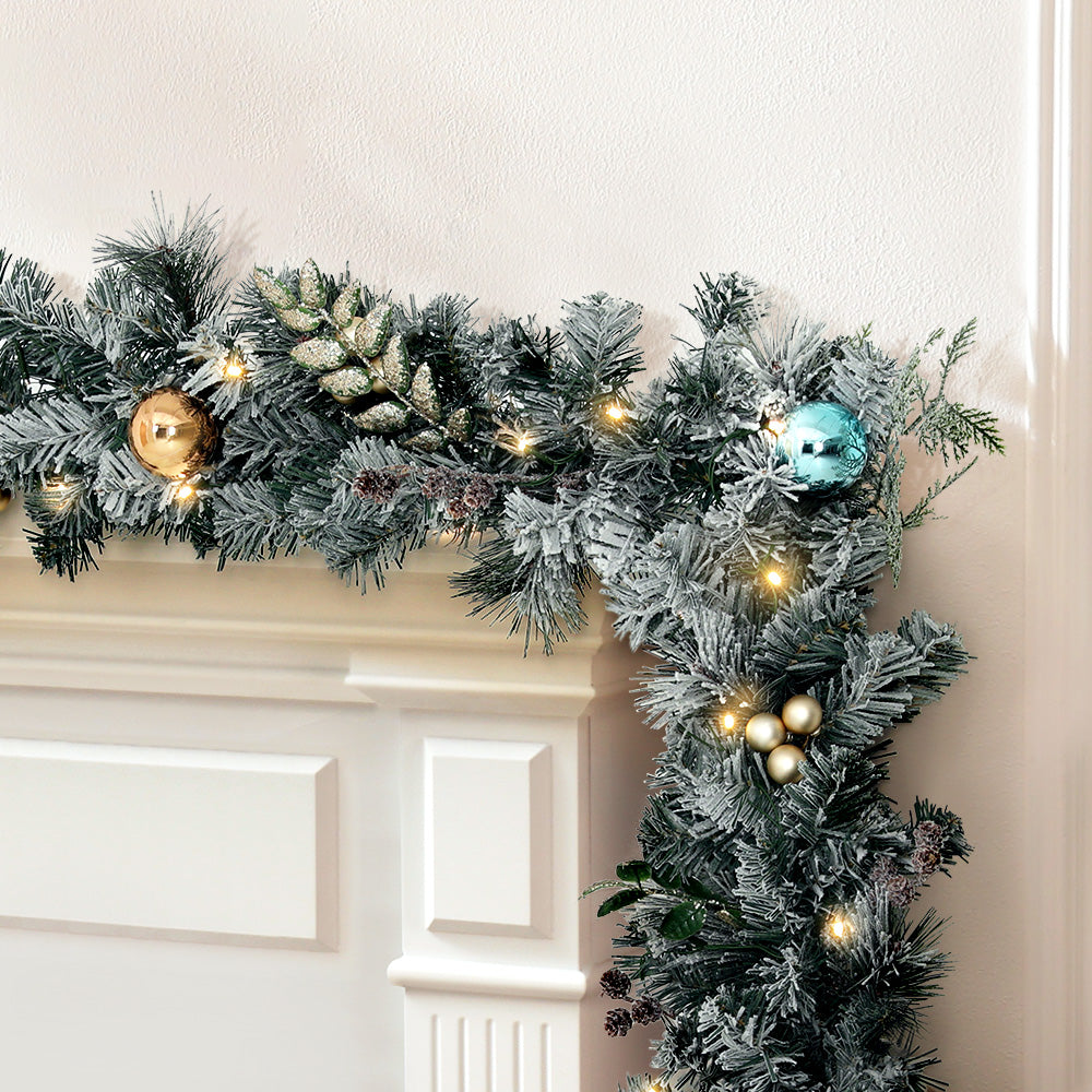 Snowy LED Christmas Garland - 2.7m Festive Ornamented Holiday Decor