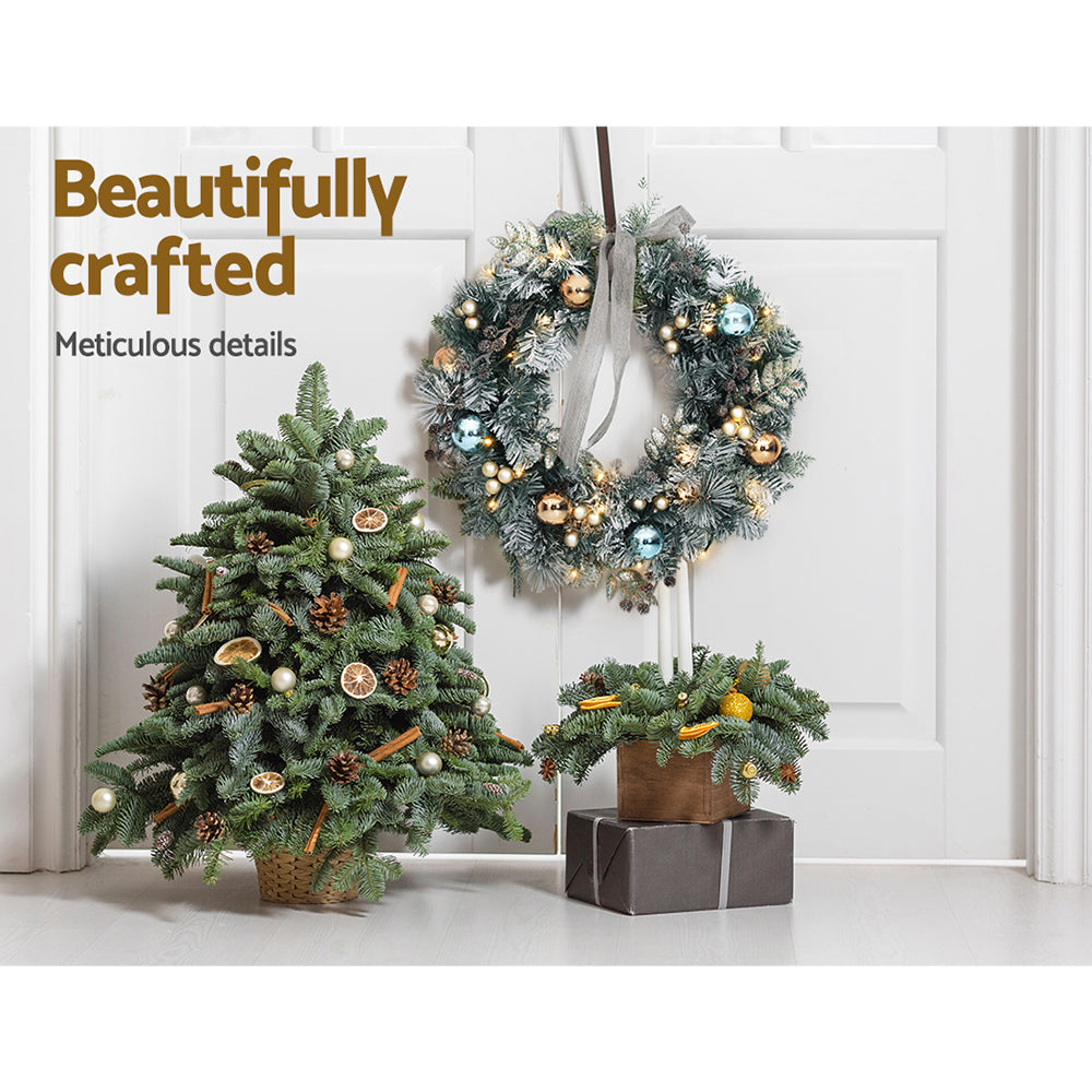 Delightful 60cm LED Christmas Wreath with Snowy Garland and Ornaments