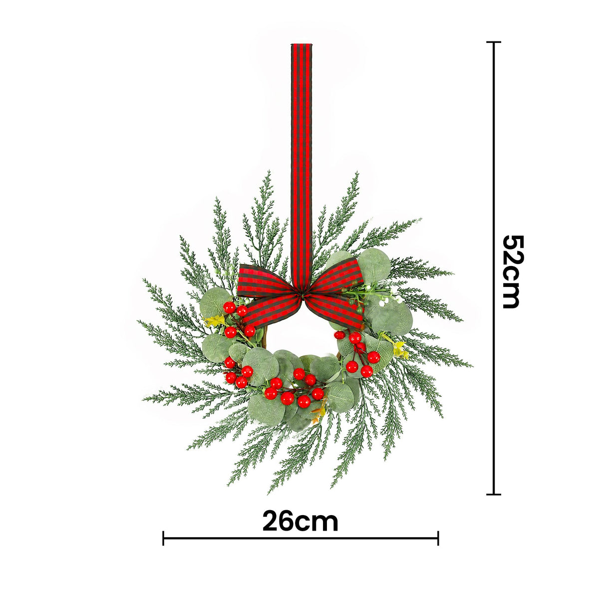 Jingle Jollys 6x Christmas Wreath Garland 26cm Pre-lit Wreaths Red Berries Bow