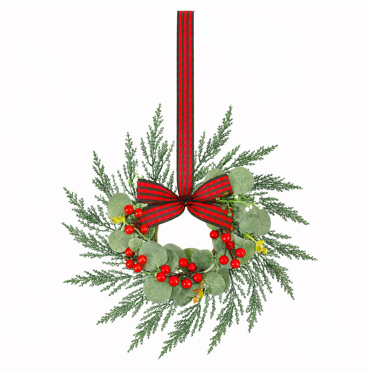 Jingle Jollys 6x Christmas Wreath Garland 26cm Pre-lit Wreaths Red Berries Bow