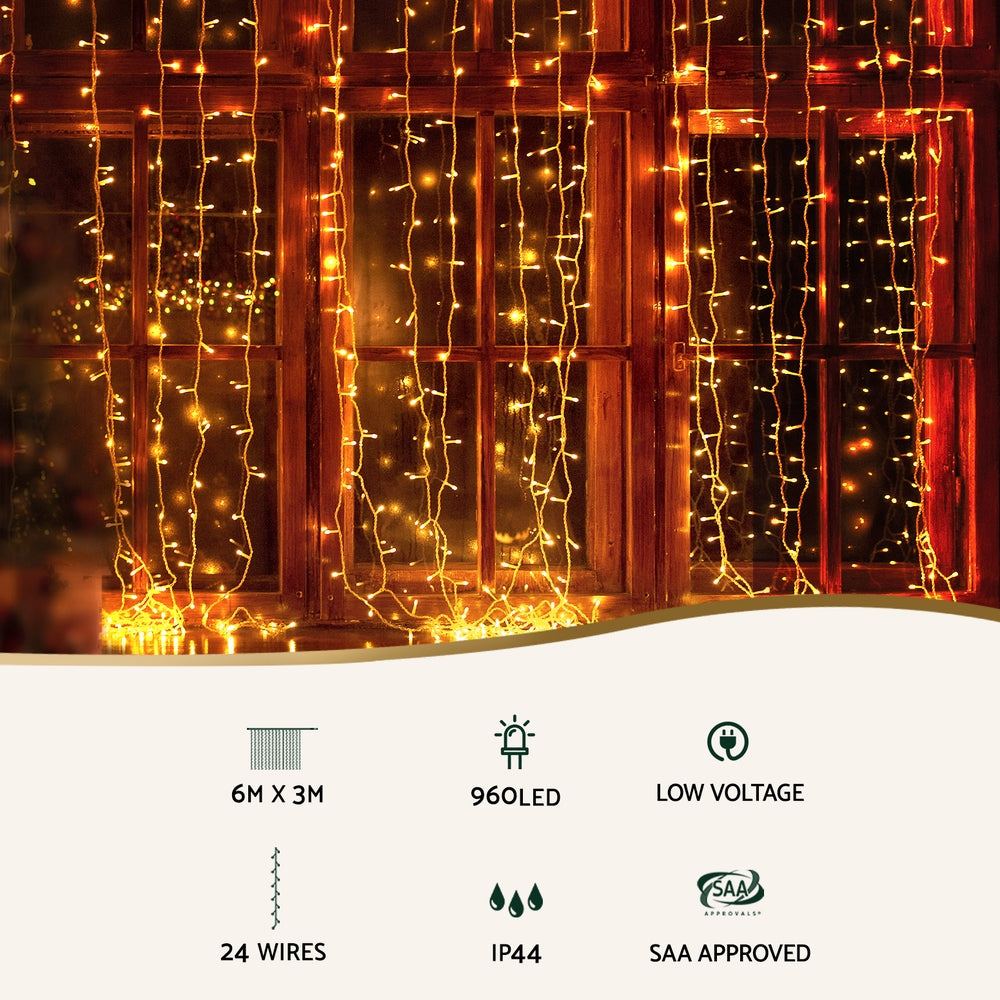 Magical 3x6M RGB LED Christmas Curtain Lights with Remote Control - 960 Bulbs for Festive Decor