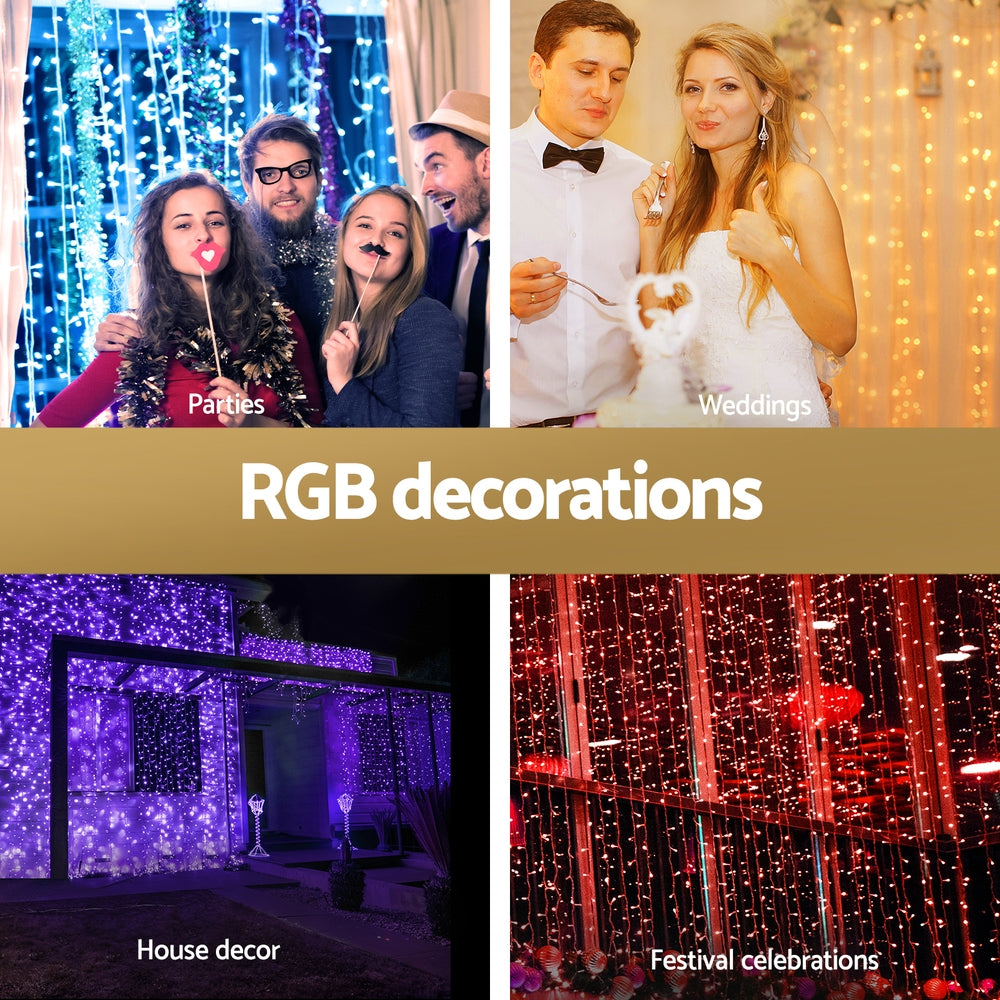 Magical 3x6M RGB LED Christmas Curtain Lights with Remote Control - 960 Bulbs for Festive Decor
