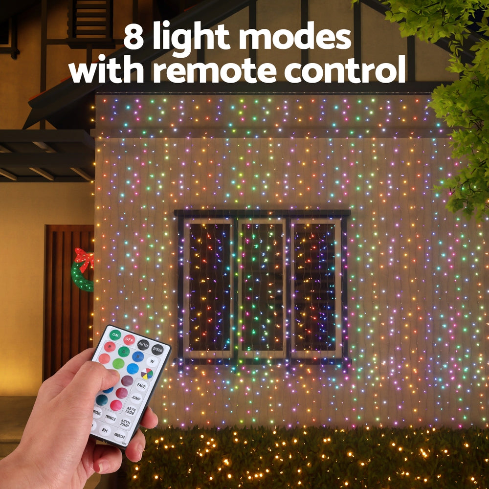 Magical 3x6M RGB LED Christmas Curtain Lights with Remote Control - 960 Bulbs for Festive Decor