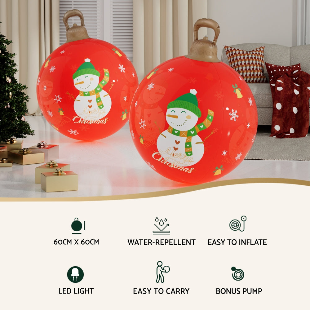 Illuminated 60cm Christmas Inflatable Snowman Ball with LED Lights for Festive Outdoor Decor