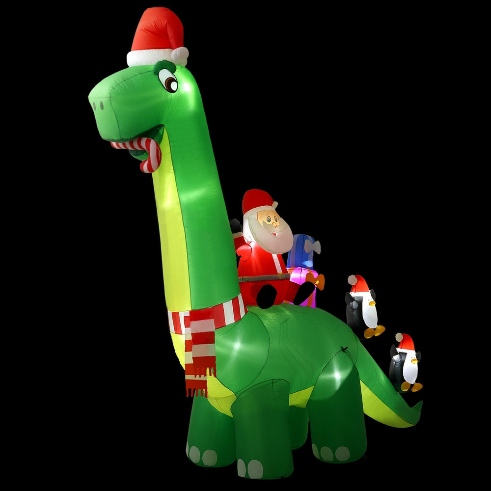 Festive Inflatable Santa Dinosaur Decoration - 3.8M Illuminated Holiday Cheer