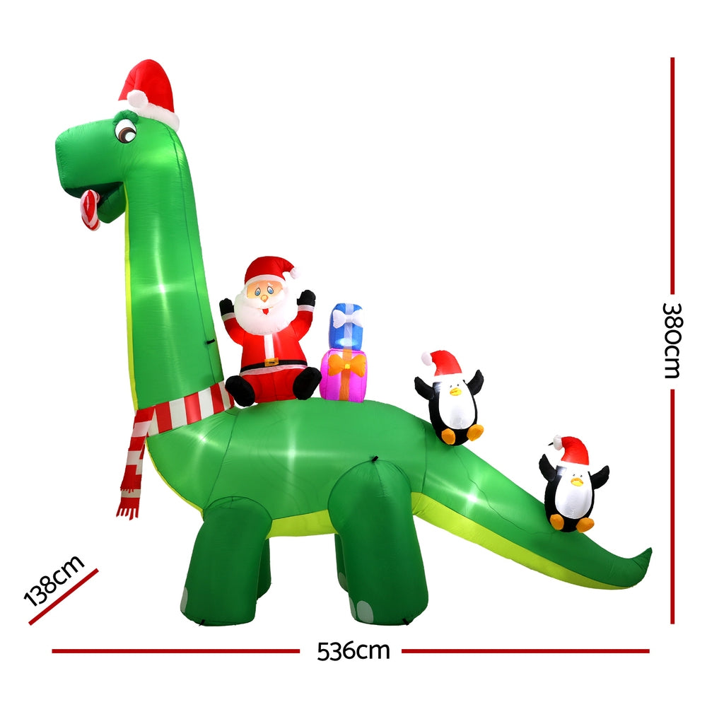 Festive Inflatable Santa Dinosaur Decoration - 3.8M Illuminated Holiday Cheer