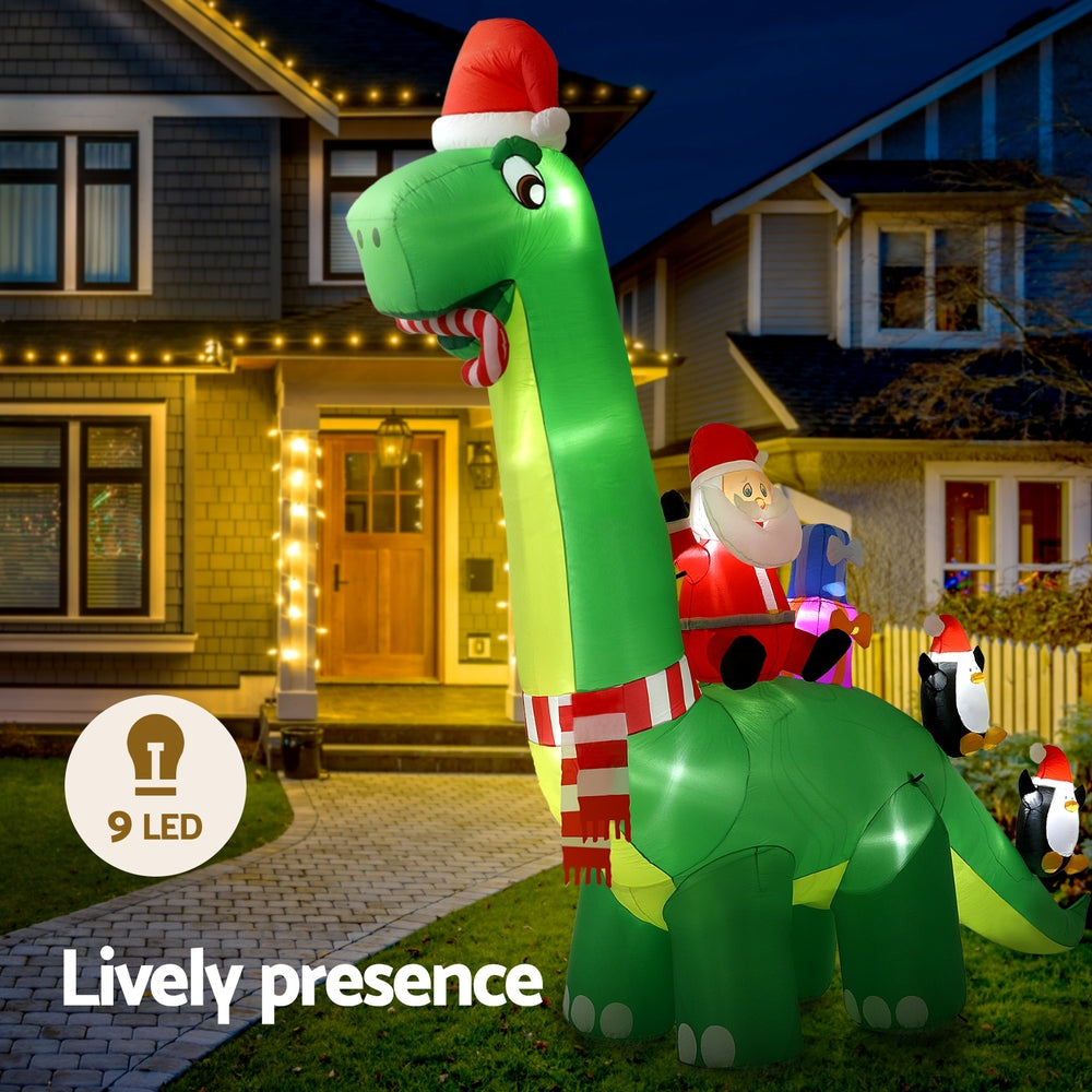 Festive Inflatable Santa Dinosaur Decoration - 3.8M Illuminated Holiday Cheer