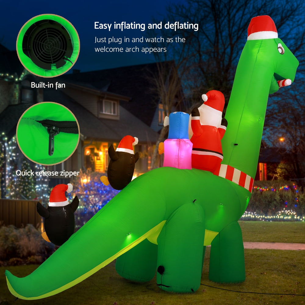 Festive Inflatable Santa Dinosaur Decoration - 3.8M Illuminated Holiday Cheer