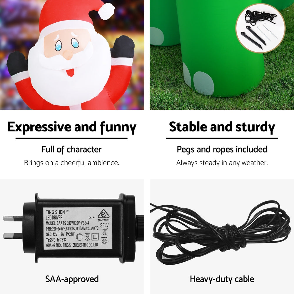 Festive Inflatable Santa Dinosaur Decoration - 3.8M Illuminated Holiday Cheer