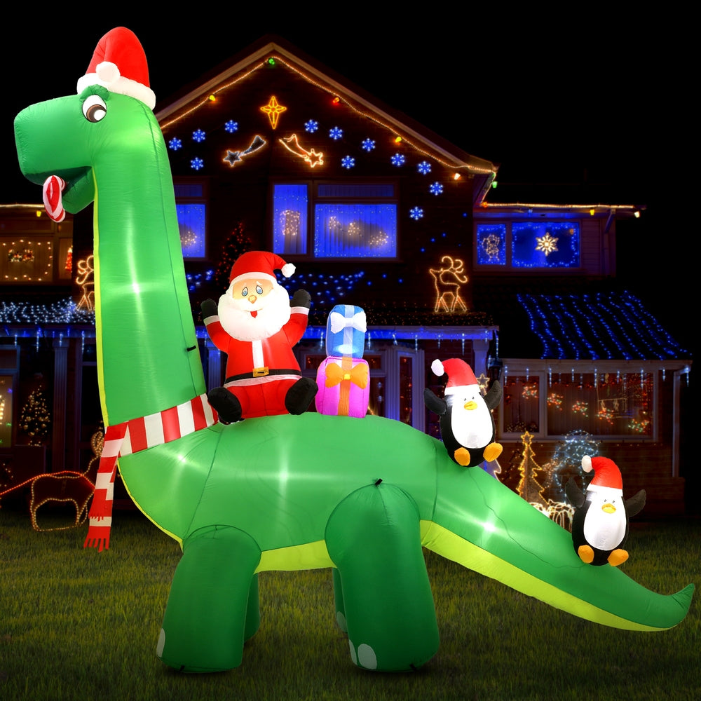 Festive Inflatable Santa Dinosaur Decoration - 3.8M Illuminated Holiday Cheer