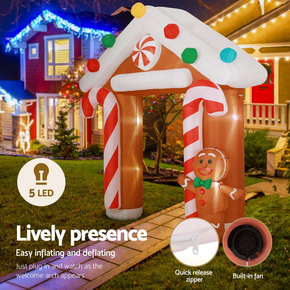 Gingerbread Inflatable Christmas Archway - 2.8M Illuminated Holiday Decoration