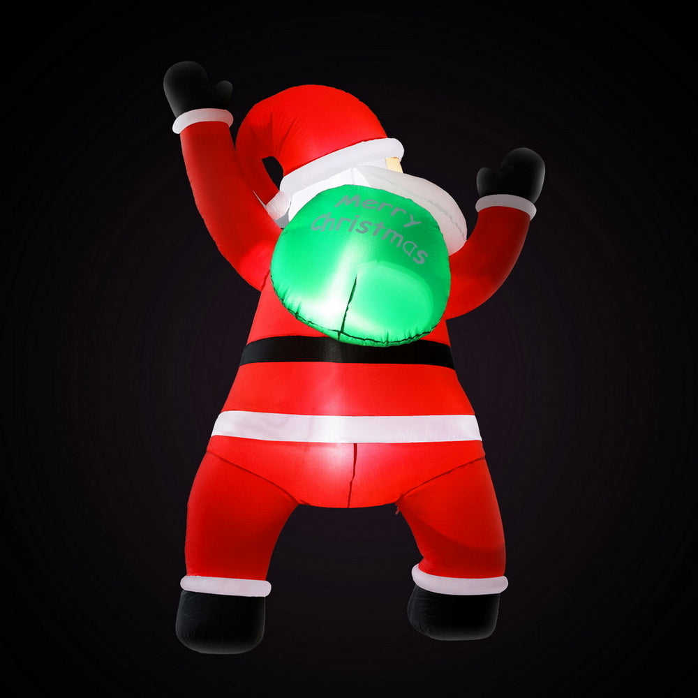 Jingle Jollys Christmas Inflatable Santa Climbing LED Illuminated Decorations 1.9M