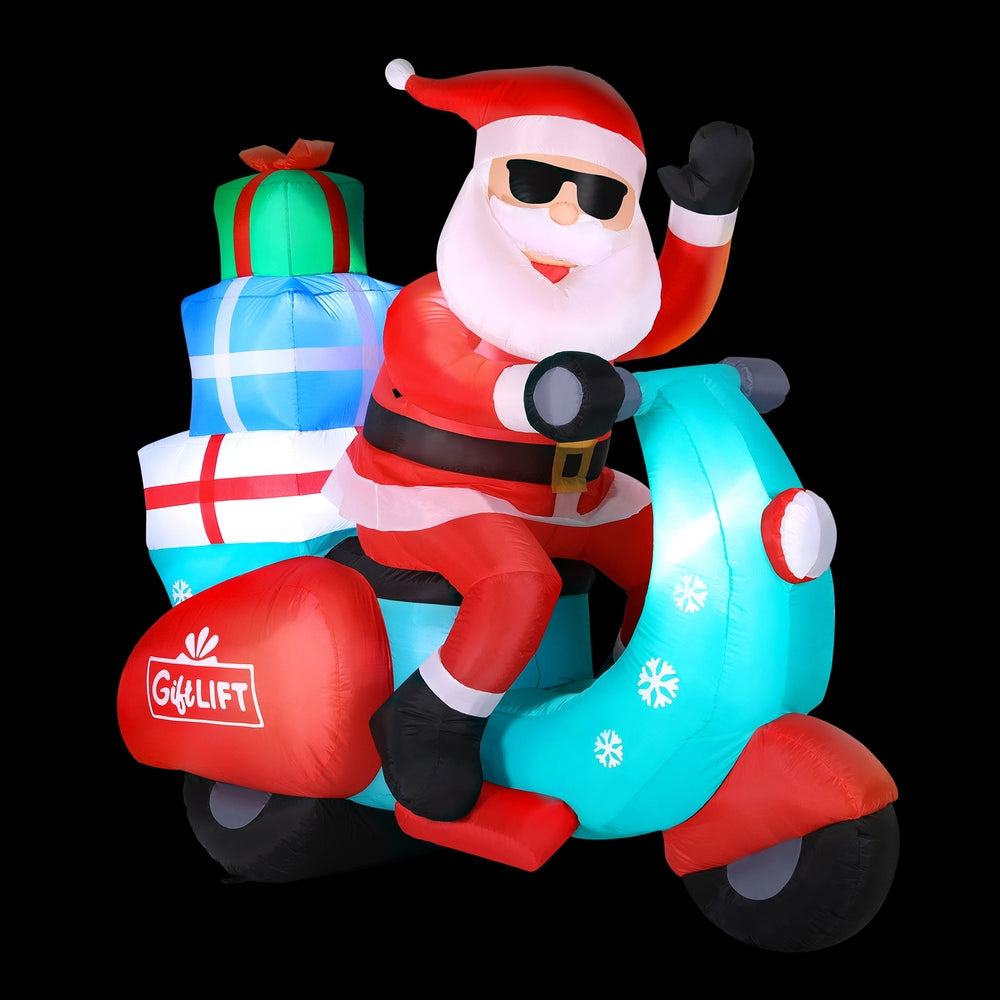 Inflatable Santa on Motorcycle with LED Lights for Christmas Cheer