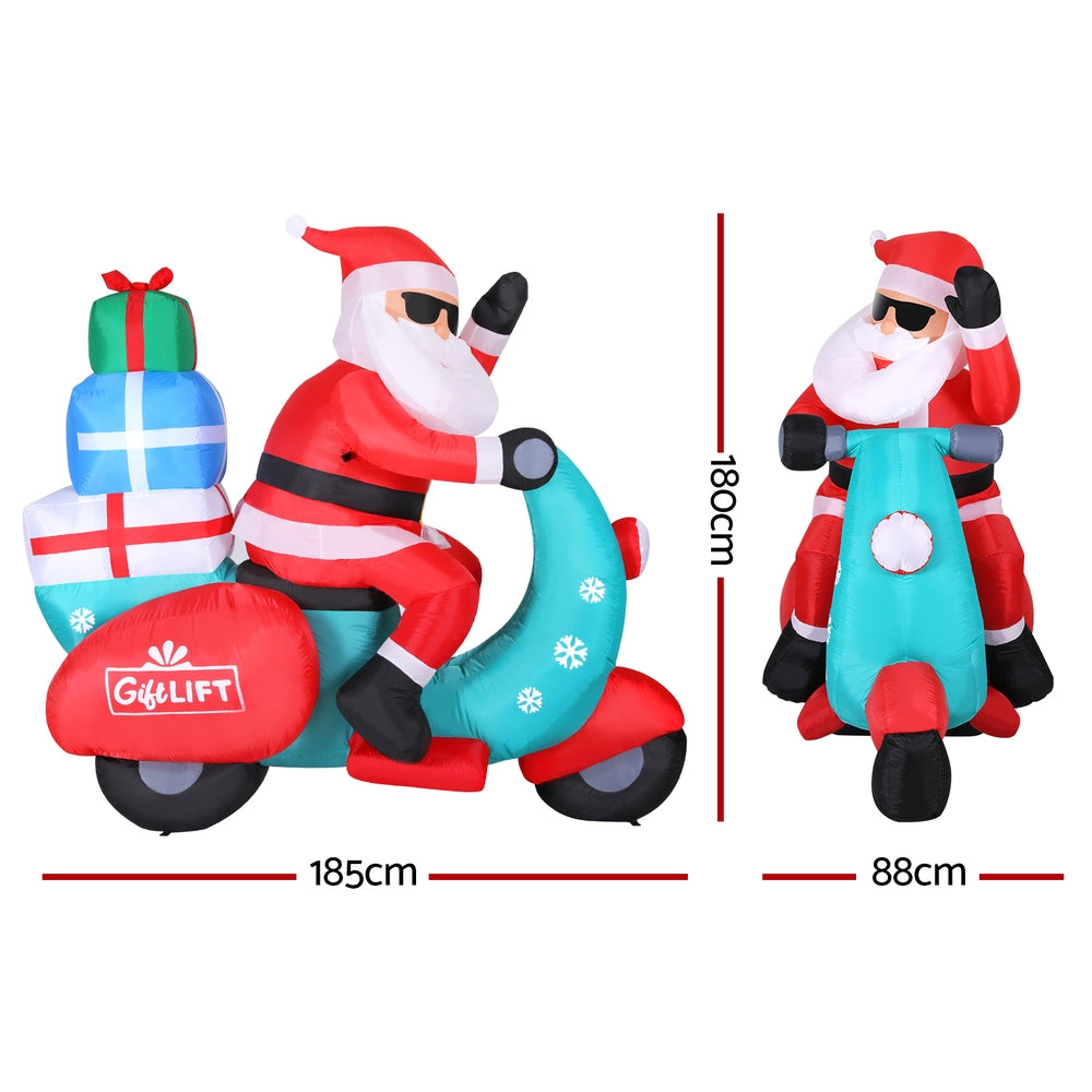 Inflatable Santa on Motorcycle with LED Lights for Christmas Cheer