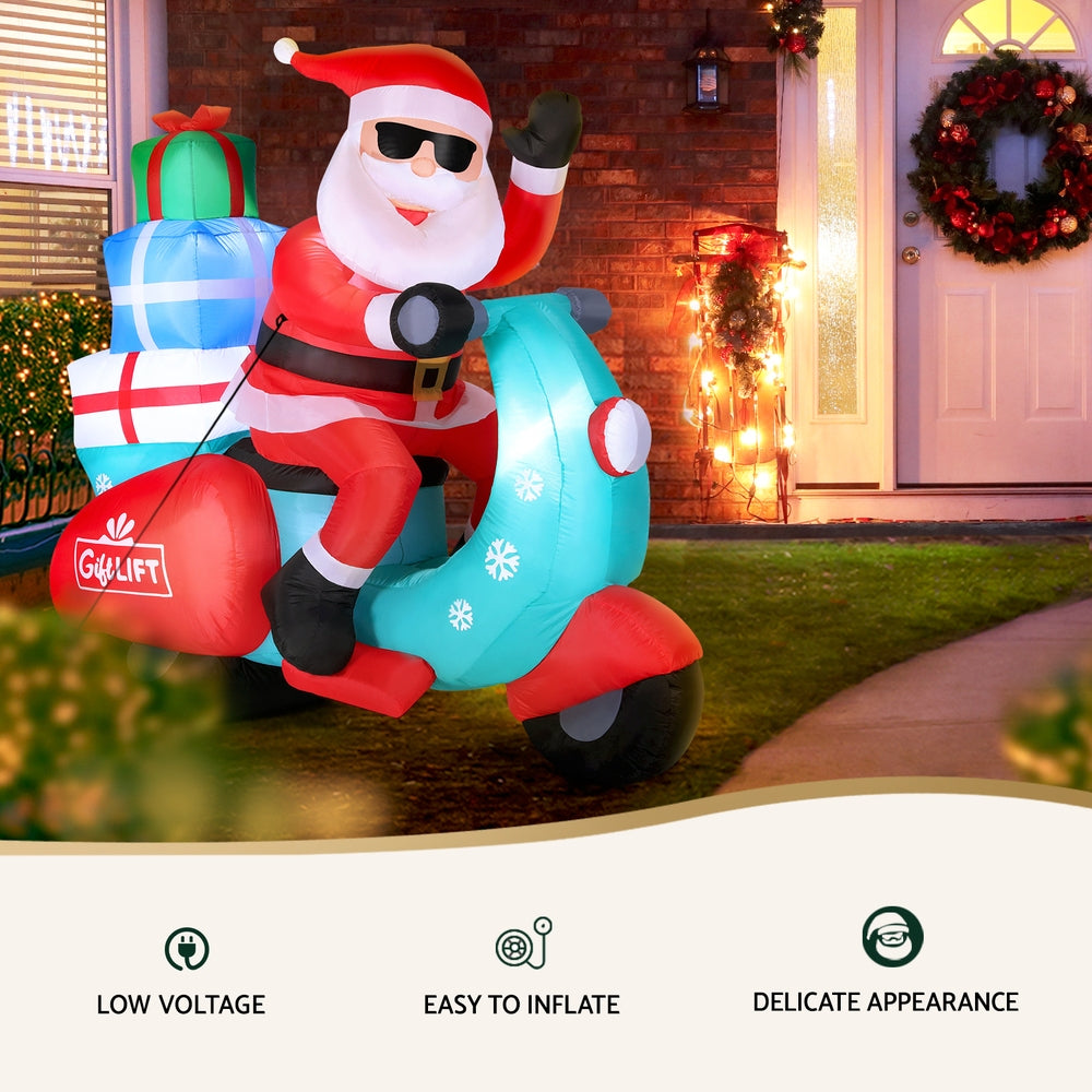 Inflatable Santa on Motorcycle with LED Lights for Christmas Cheer