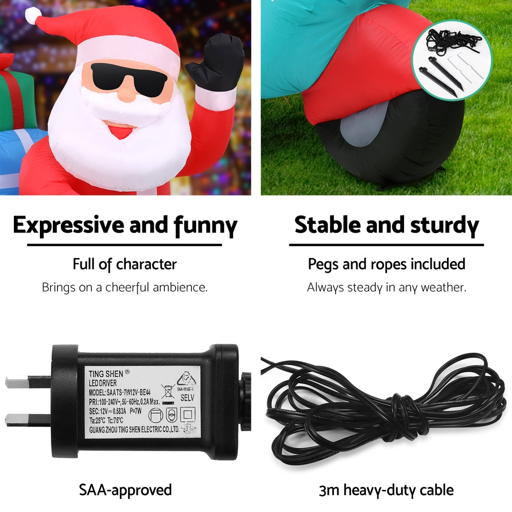 Inflatable Santa on Motorcycle with LED Lights for Christmas Cheer