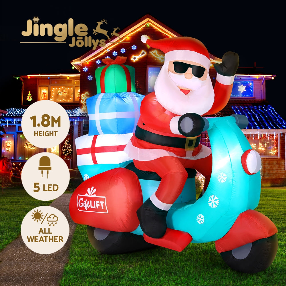 Inflatable Santa on Motorcycle with LED Lights for Christmas Cheer