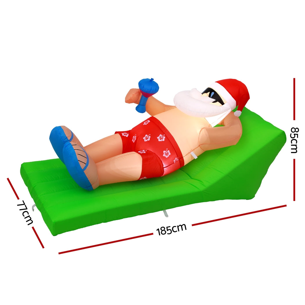 Inflatable Santa Beach Bench with LED Lights - 1.8M Christmas Decoration