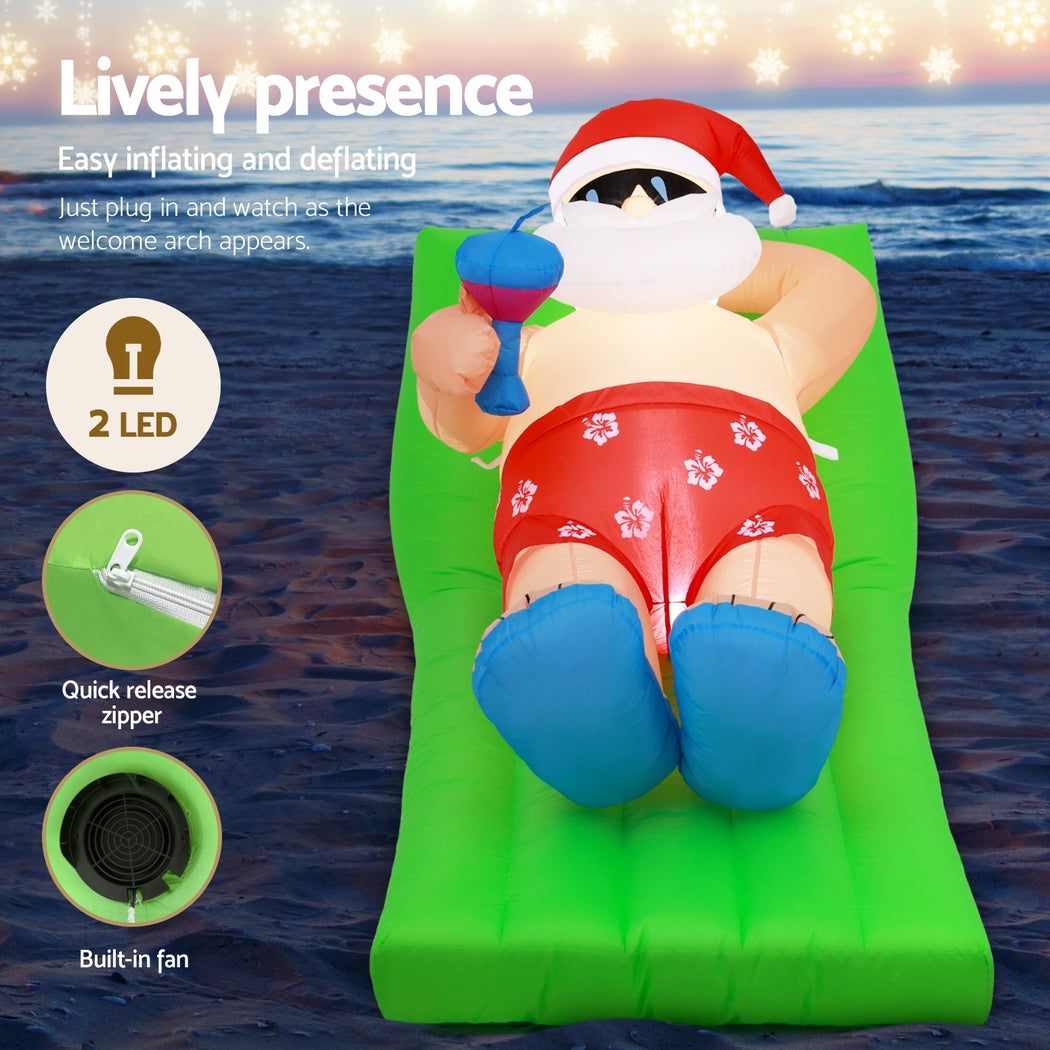 Inflatable Santa Beach Bench with LED Lights - 1.8M Christmas Decoration