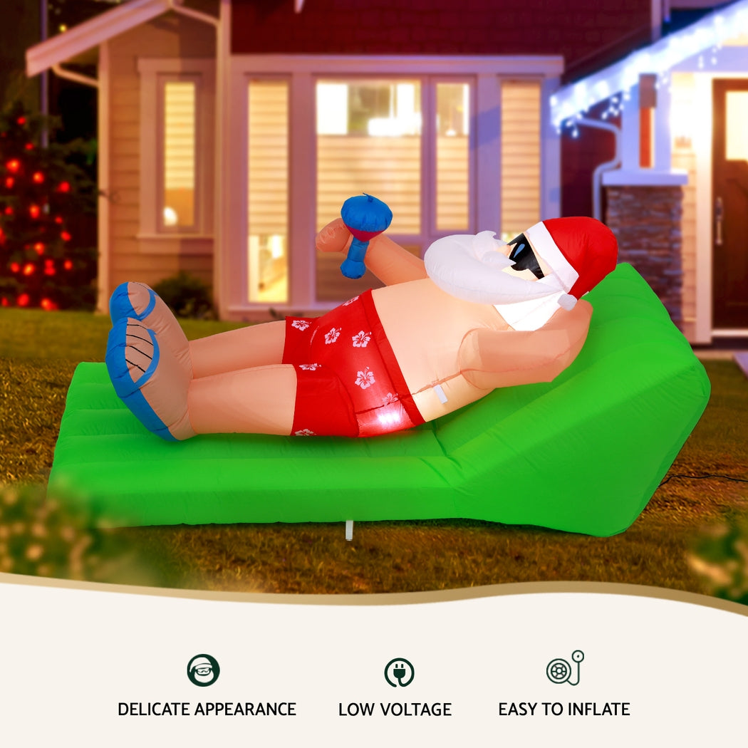 Inflatable Santa Beach Bench with LED Lights - 1.8M Christmas Decoration