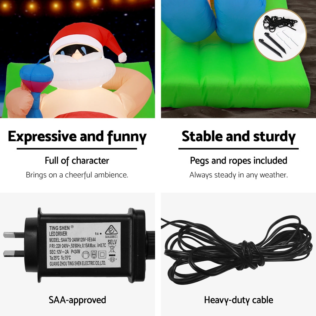 Inflatable Santa Beach Bench with LED Lights - 1.8M Christmas Decoration