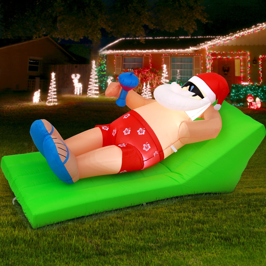 Inflatable Santa Beach Bench with LED Lights - 1.8M Christmas Decoration