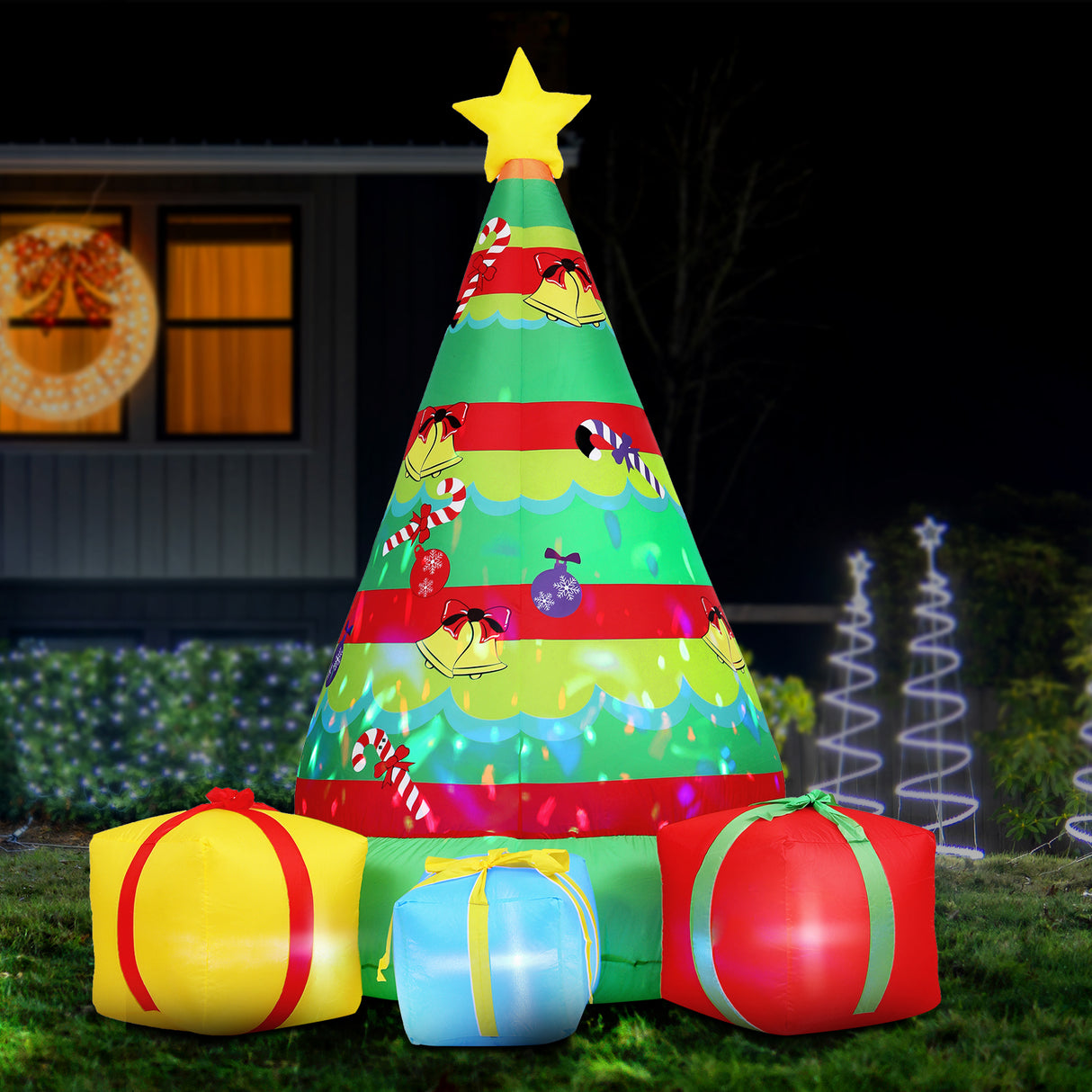 Jingle Jollys Christmas Inflatable Gift Tree 2.2M Height Flashing Light Decorations Illuminated