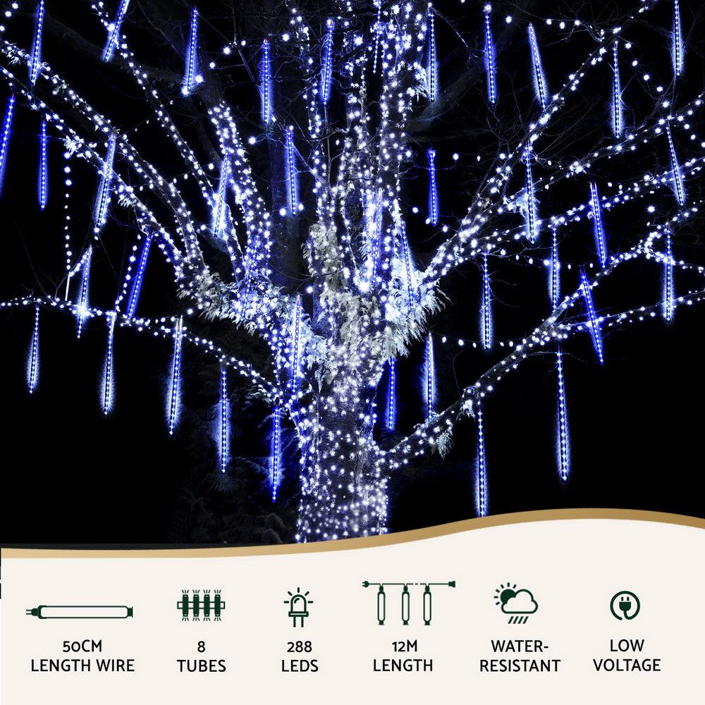 7M Jingle Jollys Icicle LED Christmas Lights with 288 Bulbs - Meteor Shower Effect