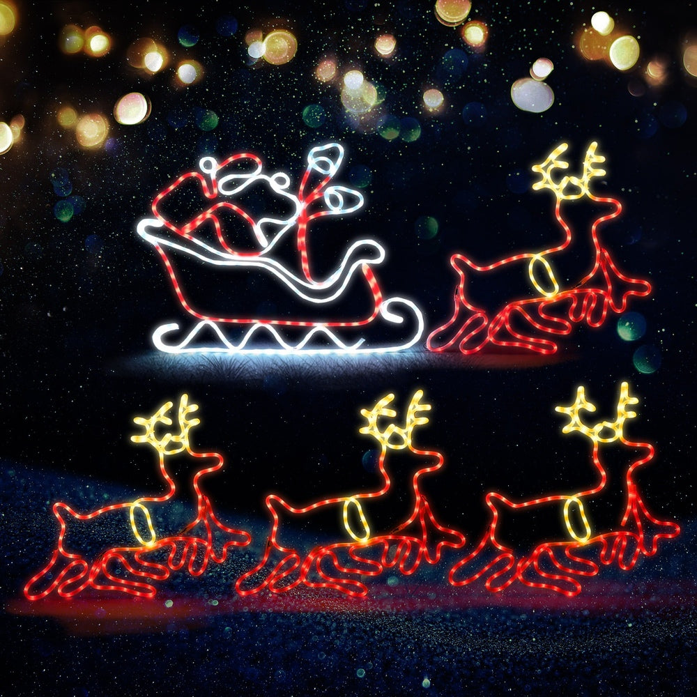 Tinseltown Christmas Light LED Motif Rope Lights Santa Riding 4 Reindeer