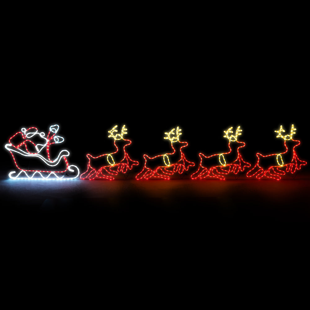 Tinseltown Christmas Light LED Motif Rope Lights Santa Riding 4 Reindeer