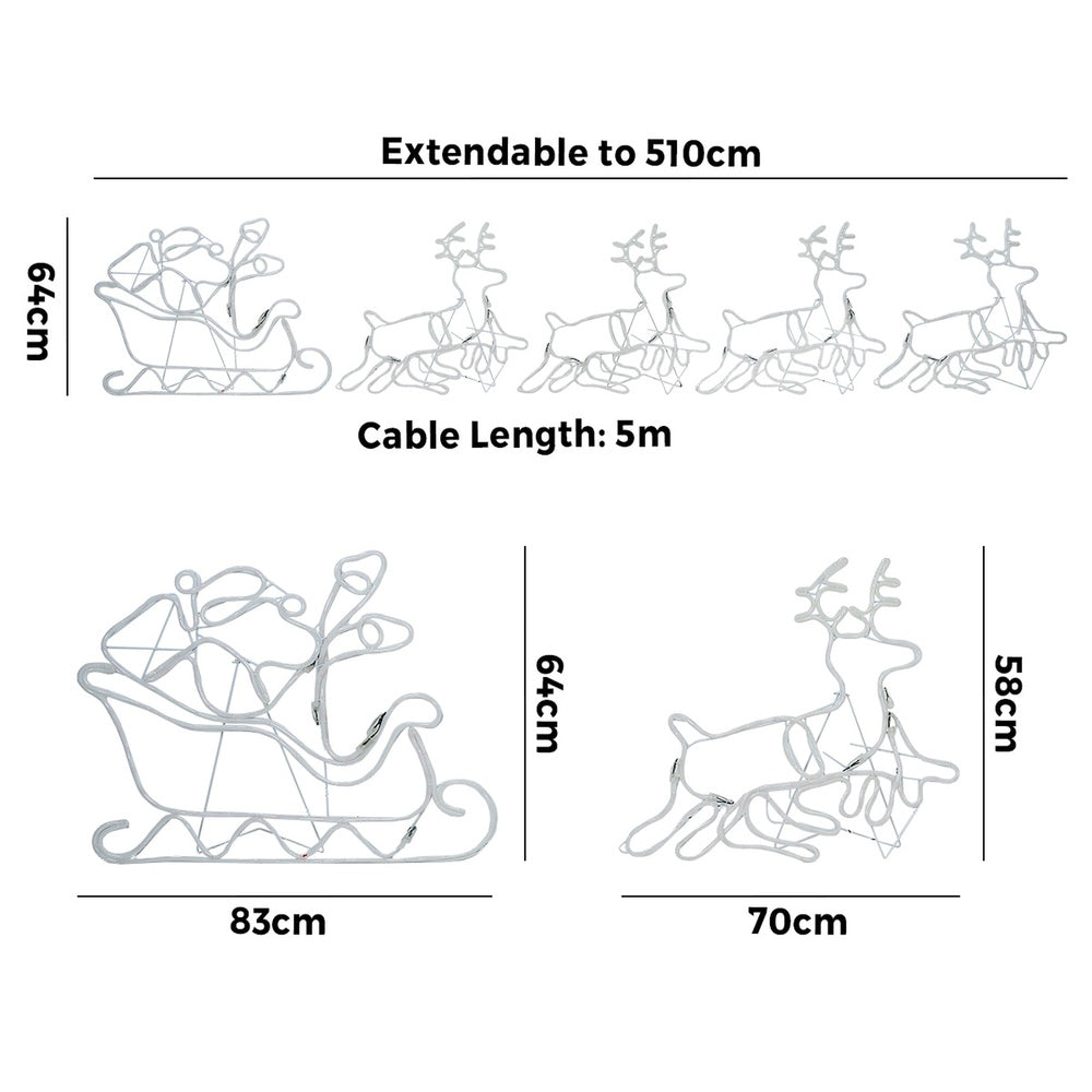 Tinseltown Christmas Light LED Motif Rope Lights Santa Riding 4 Reindeer