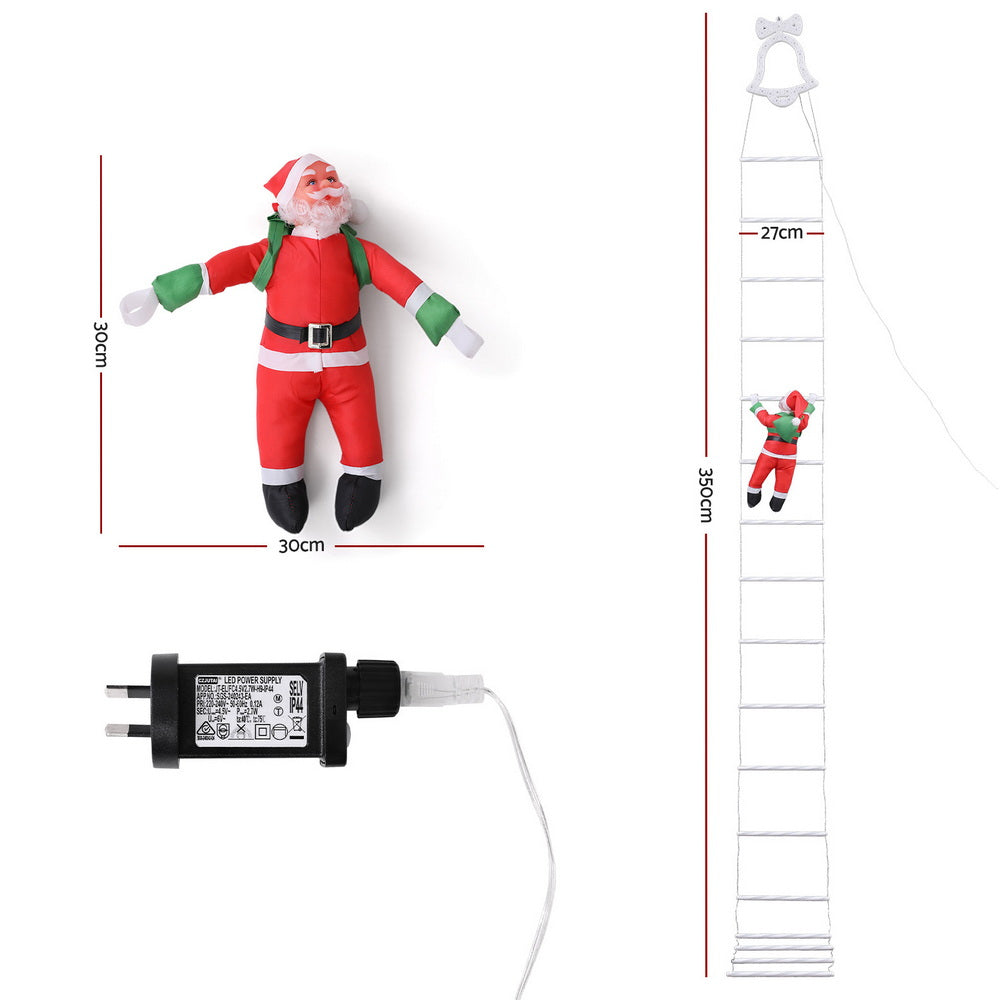 Jingle Jollys 3.5M Christmas Lights 300 LED Ladder Light with Santa Claus Decor