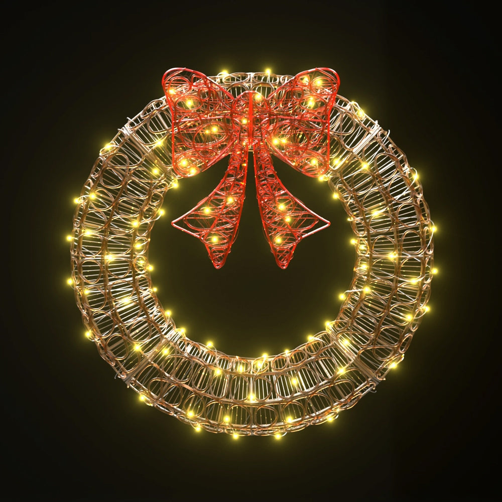 Solar-Powered 0.6M LED Christmas Wreath with 160 Warm-White Lights - Jingle Jollys Holiday Decor