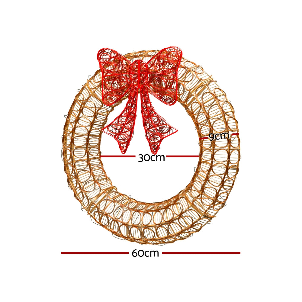 Solar-Powered 0.6M LED Christmas Wreath with 160 Warm-White Lights - Jingle Jollys Holiday Decor