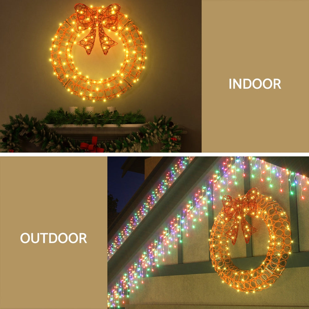 Solar-Powered 0.6M LED Christmas Wreath with 160 Warm-White Lights - Jingle Jollys Holiday Decor