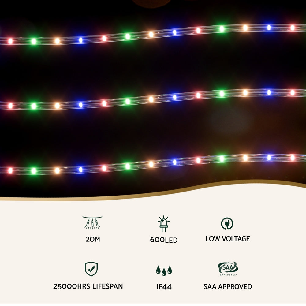 20M Colorful LED Christmas String Lights - Jingle Jollys Decorative Rope Lighting